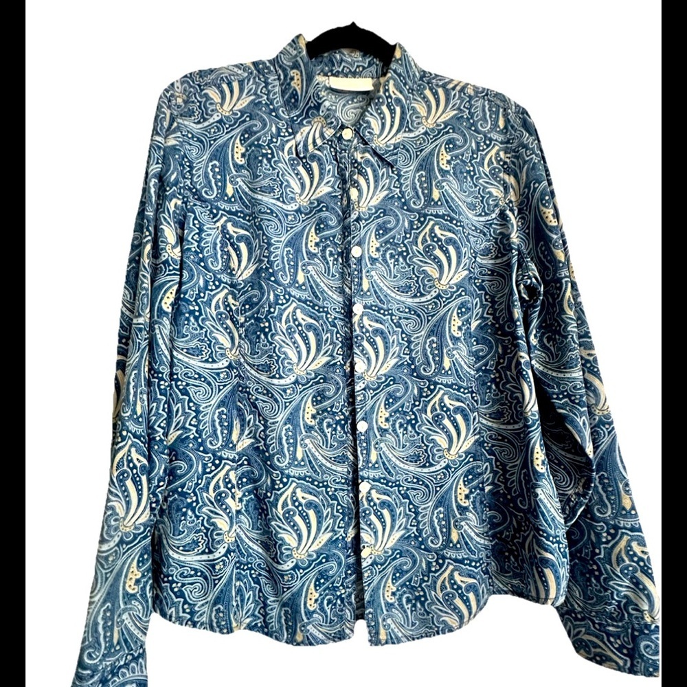 LIZ CLAIBORNE Lizwear Jeans Blue Paisley Buttondown Long Sleeve Shirt Sz L